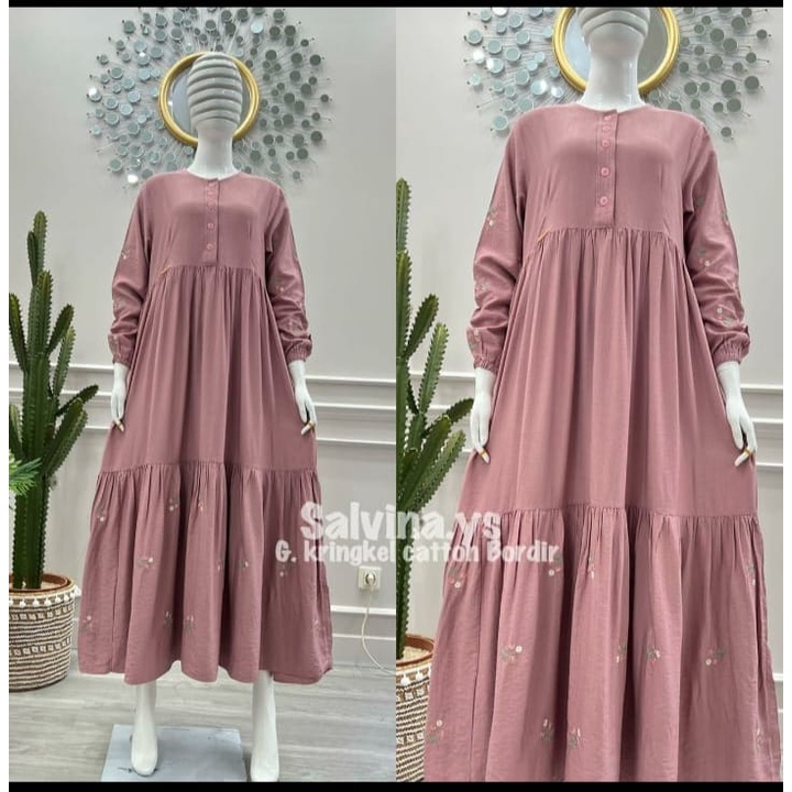 Terbaru Gamis Salvina.Ys Crinkle mix Bordir Tabur