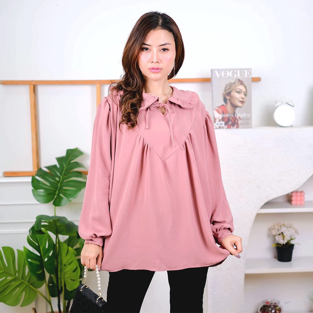 Blouse Kerah Tali Bahan Crinkle Airflow