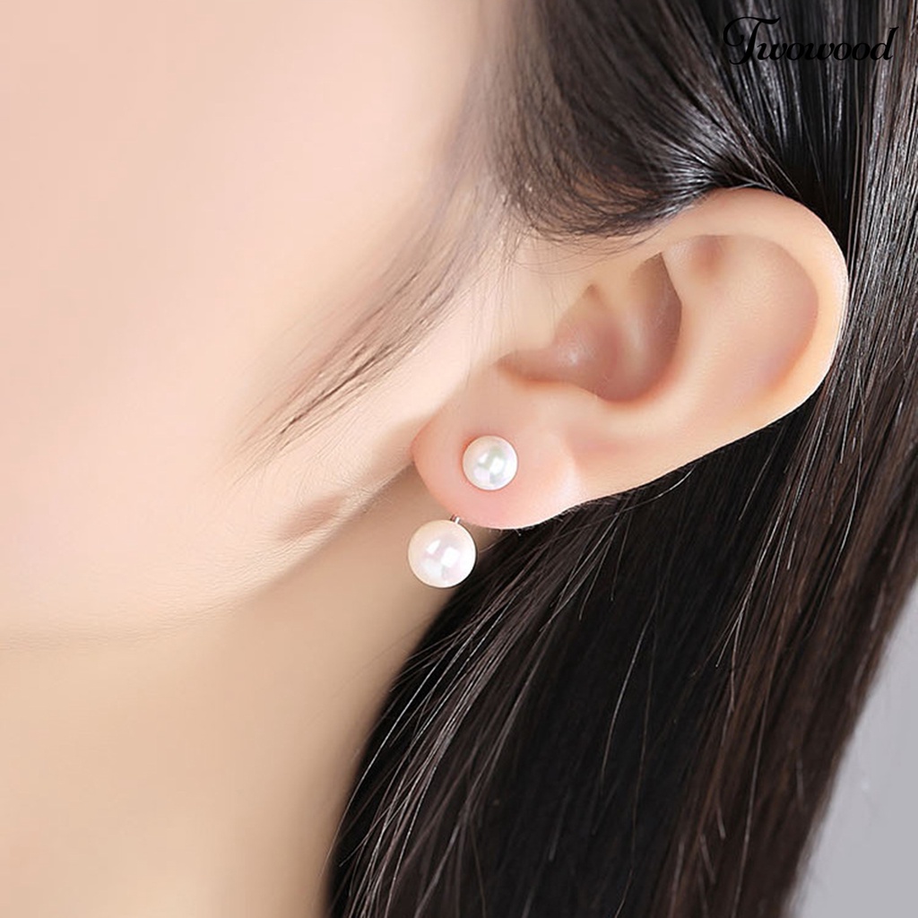 1 Pasang Anting Stud Bentuk C Hias Mutiara Imitasi Untuk Wanita