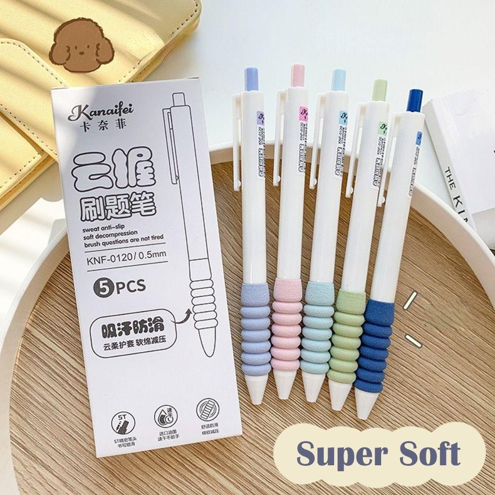 Mxbeauty Awan Lembut Pena Netral Morandi Warna 5pcs/set Siswa Stationary Tinta Hitam Tidak Sakit Di Jari Pen Penandatanganan