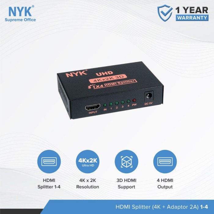 HDMI Splitter NYK 4 port 4Kx2K UHD - Splitter hdmi 1-4