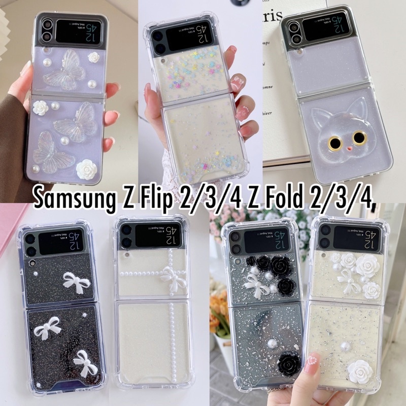 SAMSUNG Z FLIP 4 ZFLIP4 FLIP4 Z FOLD 4 3 2 CASE Motif Bunga Cat Glitter Readystock ZFLIP 3 ZFOLD READY