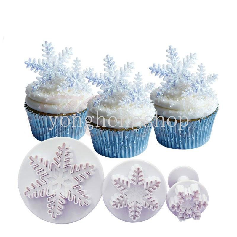 3pcs / set Cetakan Pemotong Biskuit / Kue Kering Bentuk Snowflake Untuk Dekorasi Natal