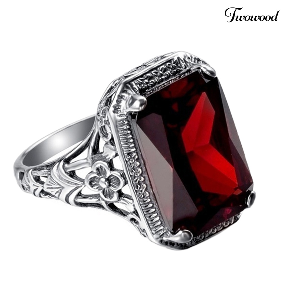 Cincin Berlian Imitasi Warna Merah Gaya Vintage Untuk Pernikahan