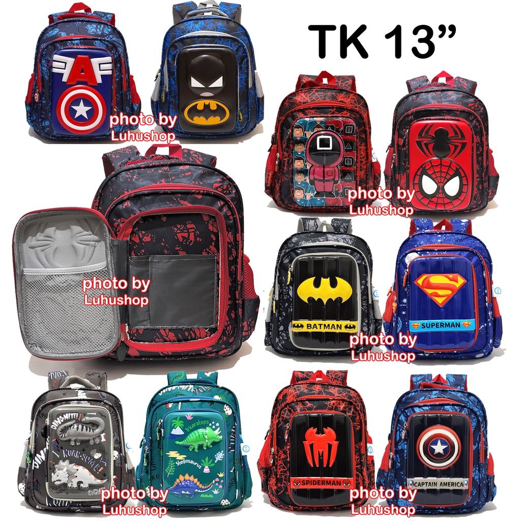 Tempat Pensil Tas anak Laki Laki Superhero Spidermen Batmen Kapten Kulkas