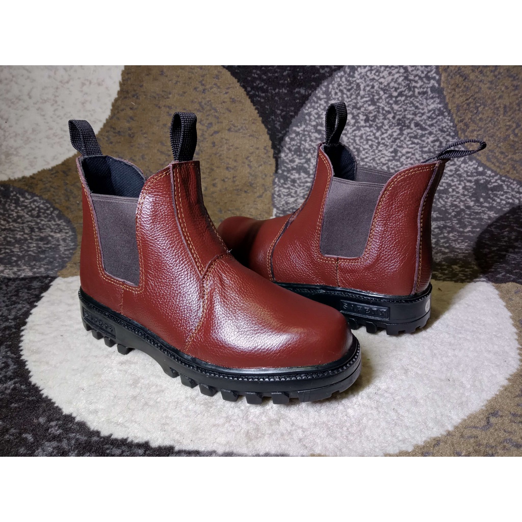 Sepatu Safety Boots Slop Original Ujung Besi Septy Slip On Boot Kerja Lapangan Proyek Spatu Septi Kulit Asli