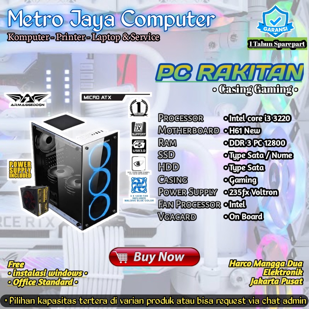 Komputer / CPU / PC Rakitan Core i3 3220 Office / Admin / Kasir / Sekolah
