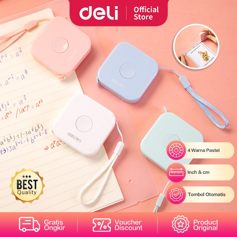 

Deli Measure Tapes / Meteran Mini Panjang 2M Warna Pastel 79652