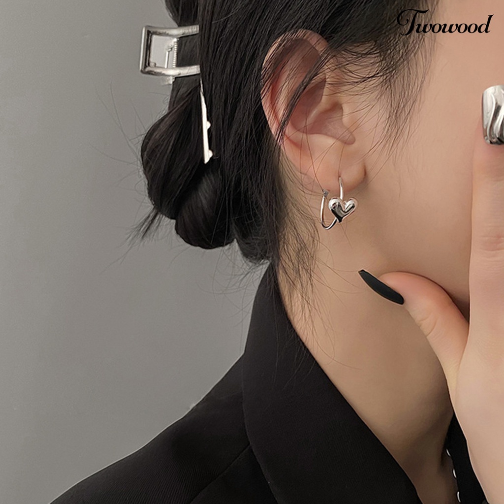 1 Pc Anting Electroplating Bentuk Hati Untuk Wanita