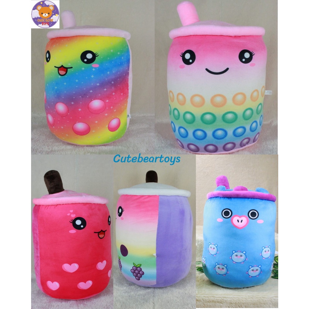 CBT Bantal Boneka Boba Jumbo/Bantal Boba Milk Rainbow Fruit, Straw, Cow, Brown