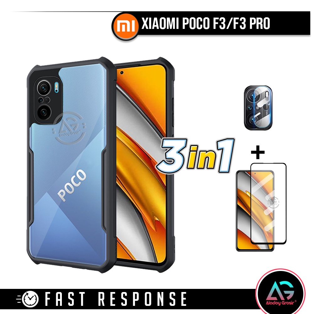 Case Xiaomi Poco F3/F3 Pro Paket 3IN1 Casing Free Tempered Glass dan Lensa Camera
