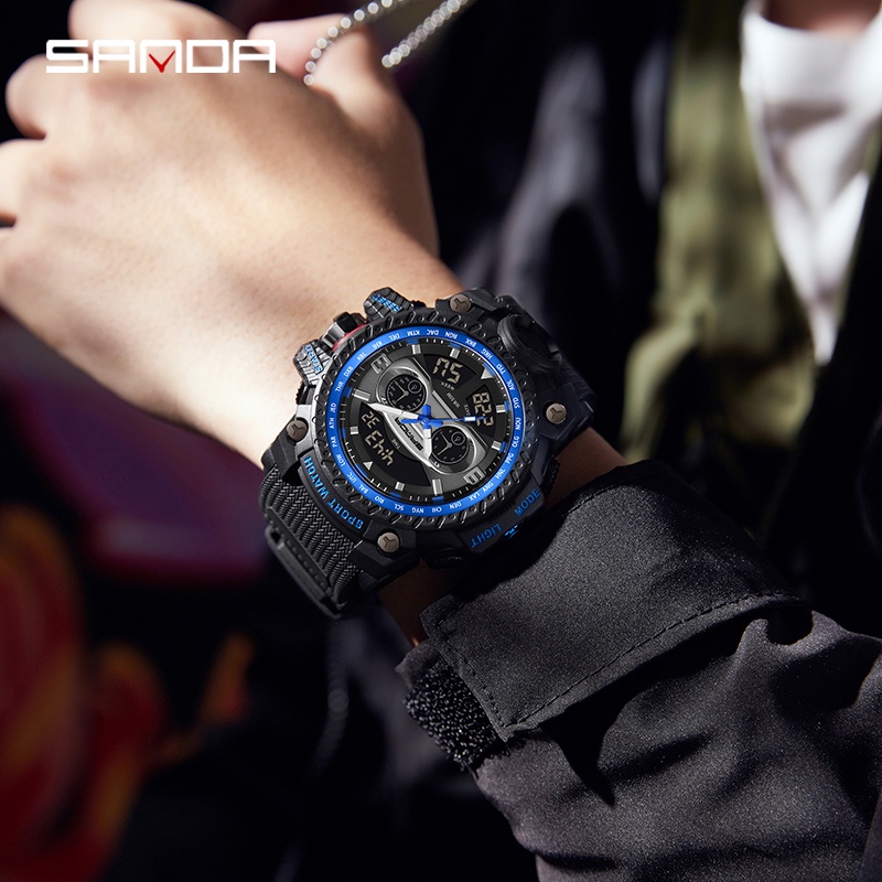SANDA 3153 Jam Tangan Pria Digital Analog Tali Rubber Chronograph Anti Air WATCHKITE WKOS