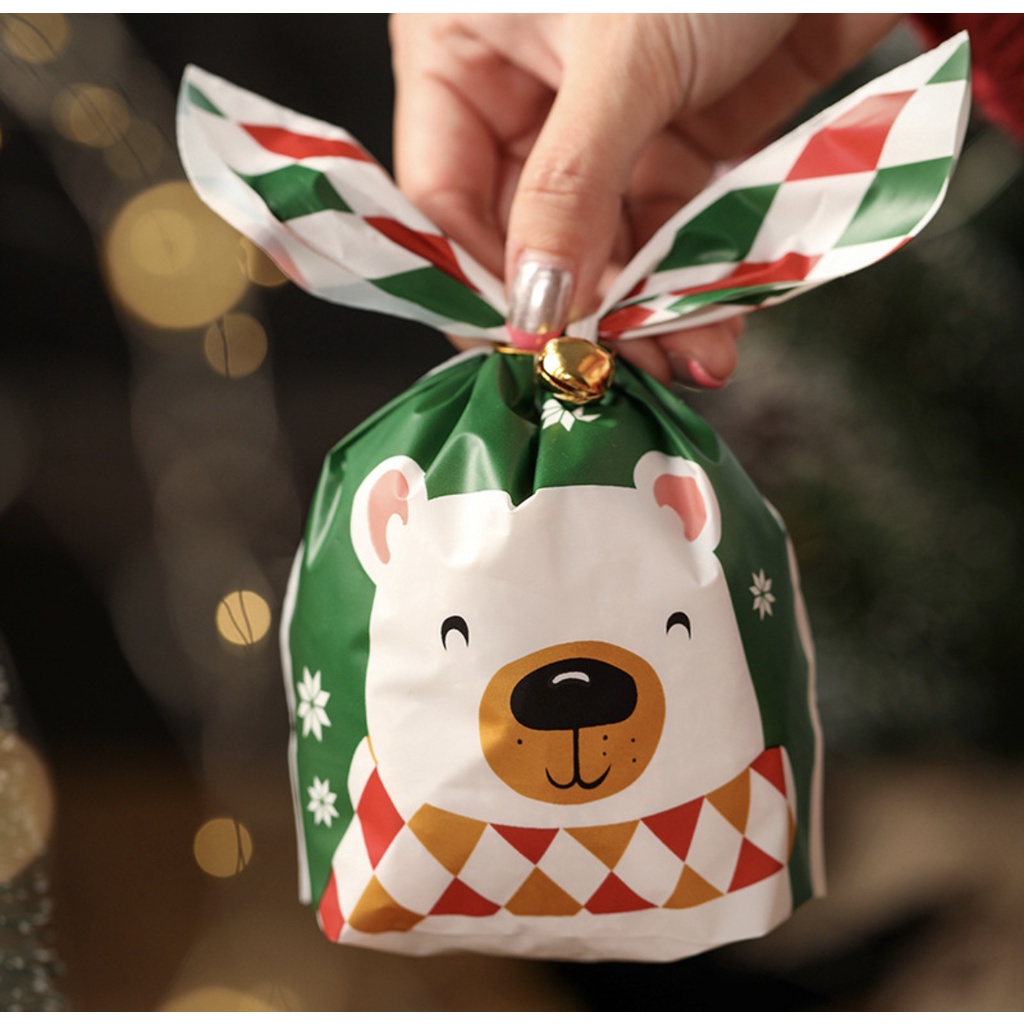 

1pc EBM 13.5x22 Plastik Rabbit Ear Bag tema natal plastik christmas bungkus kue, cookies, goodie bag, tas suvenir, hampers natal, kado, hadiah