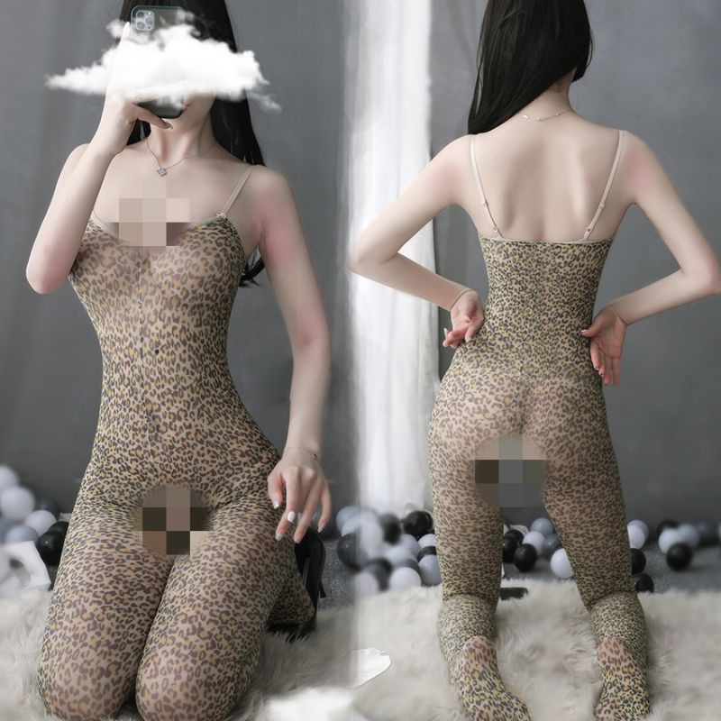 Net Stocking Body Suit Sexy Jaring Motif Leopard Macan Tali Bahu