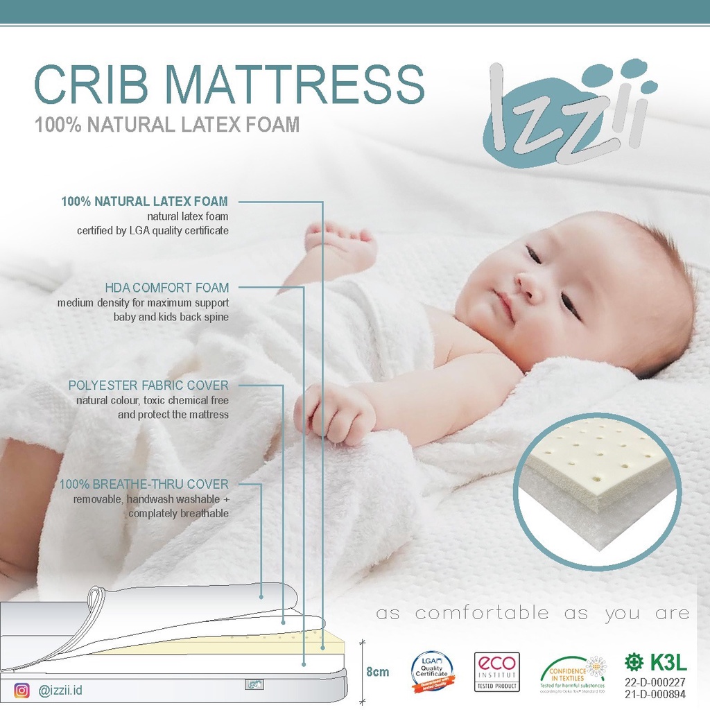 Izii Natural Latex Foam Crib Mattress 95 x 65 x 8cm