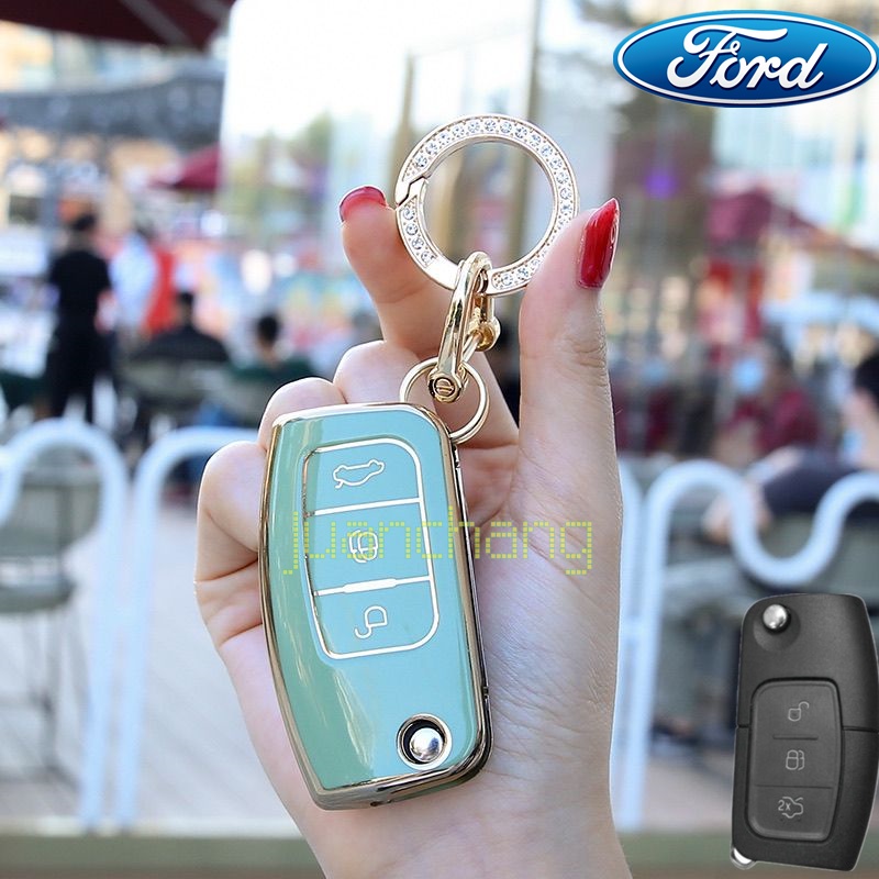 Casing Kunci Mobil Lipat 3 Tombol Bahan TPU Untuk Ford Fiesta Focus 2 Ecosport Kuga Escape Falcon B-Max C-Max