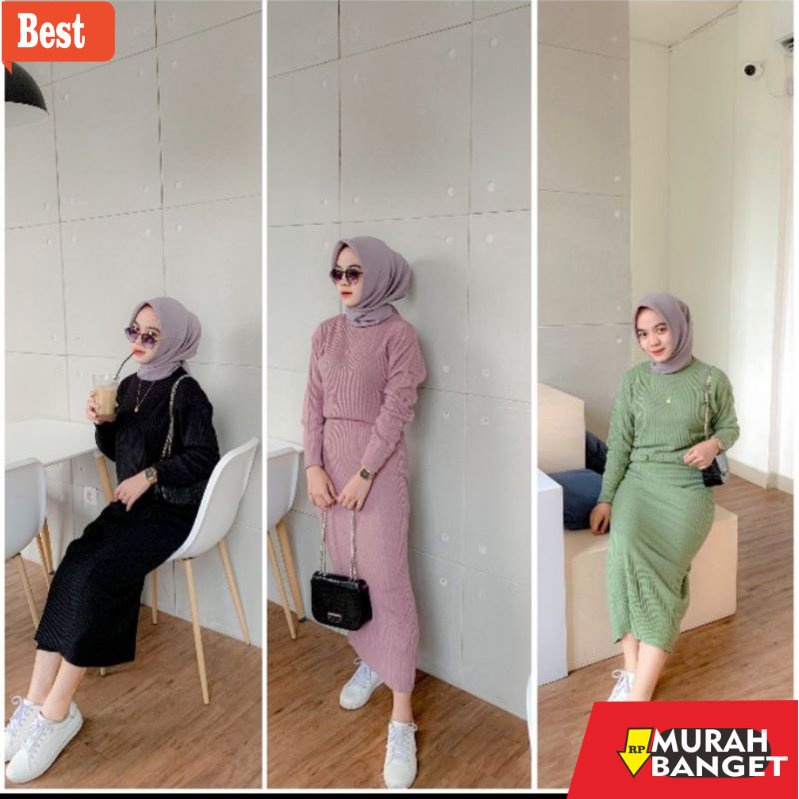 baju setelan wanita kekinian 2022 ONE SET RAJUT TURKI ( baju+rok) bestseller / setelan Rajut / knit 