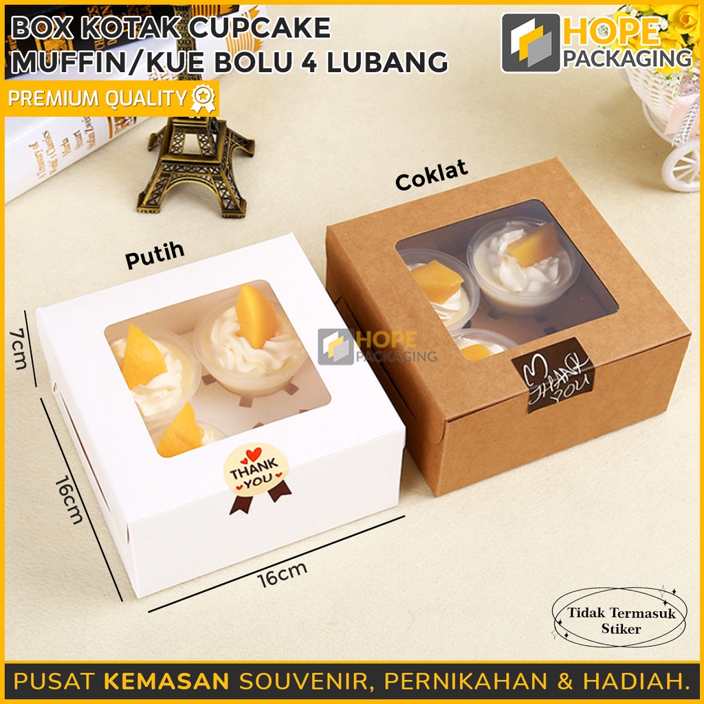 Box Kotak Cup cake / Muffin / kue bolu 4 lubang / kotak kue / box kue hampers hadiah souvenir ulang tahun wedding