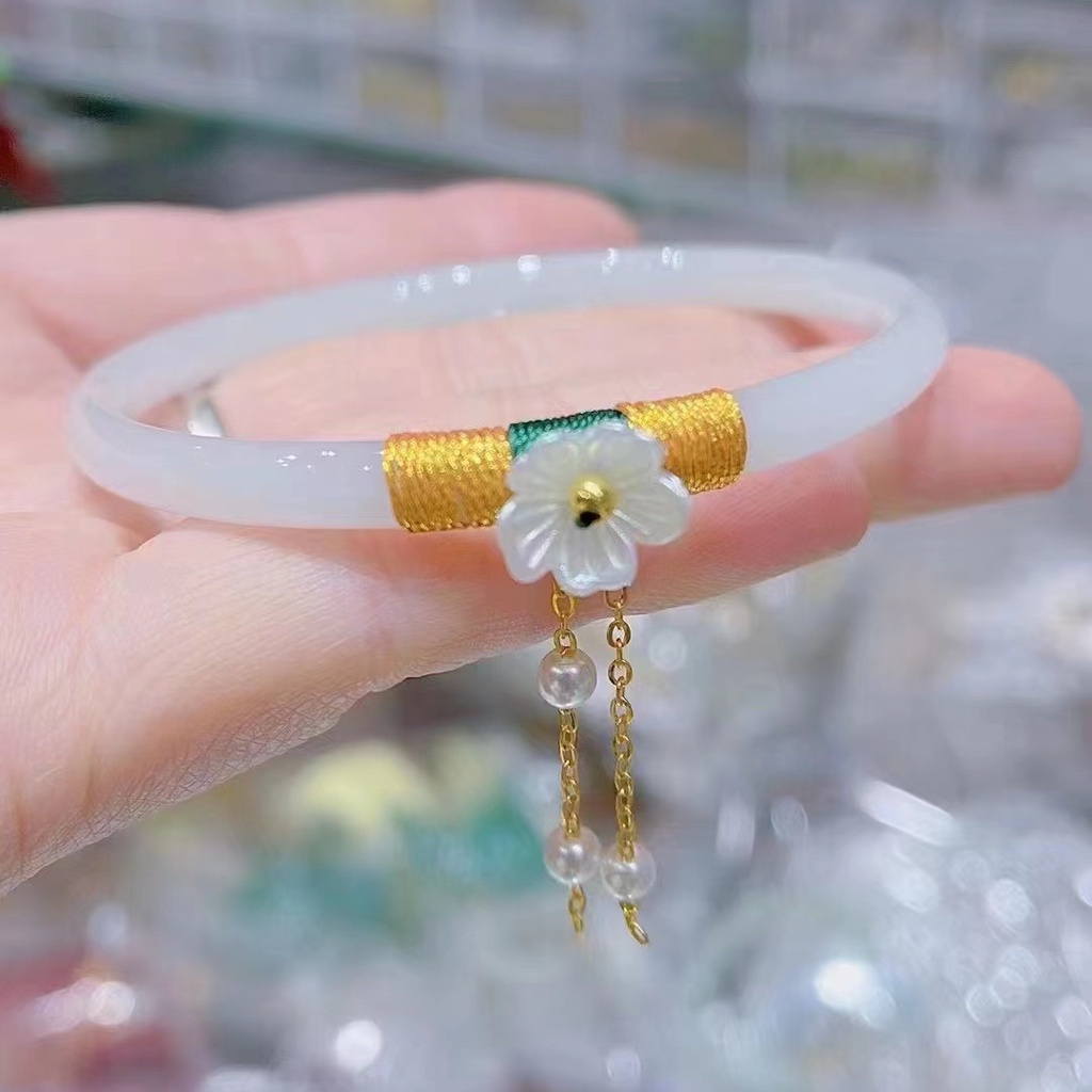 Gelang Zircon Bentuk Lingkaran Tipis Motif Bunga Untuk Wanita