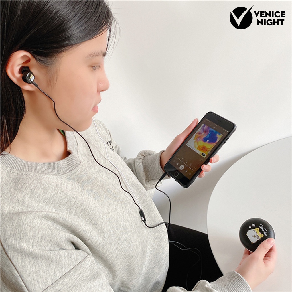 (VNEP) (Berkabel) Universal Headphone Stereo Bass In-ear Headset Headphone dengan Kotak Penyimpanan Kartun untuk Musik