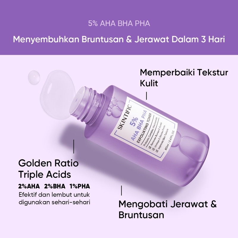 Skintific 5% Aha Bha Pha Exfoliating Toner Face Eksfoliasi Wajah Glow and Smooth Skin With Niacinamide | Toner Eksfoliasi Wajah Untuk Jerawat Pori Pori Komedo