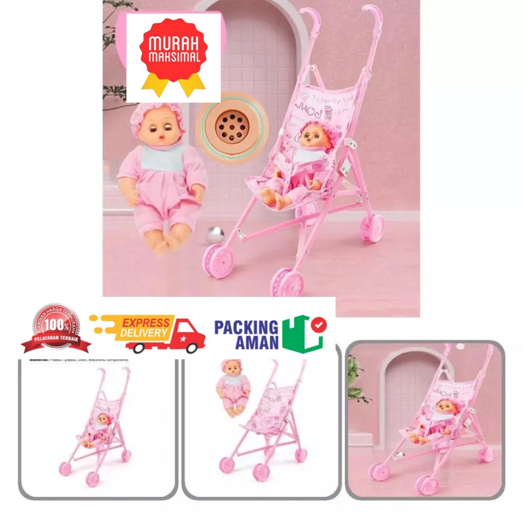 MAINAN DORONGAN BAYI BONEKA STROLLER BAYI 20186-1 Music Besar Jumbo papa Mama Ic