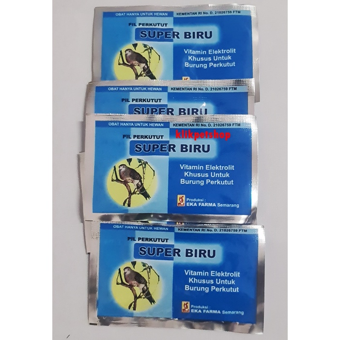 Super Biru EKA FARMA Pil Vitamin Elektrolit Khusus Burung Perkutut 12 Pil