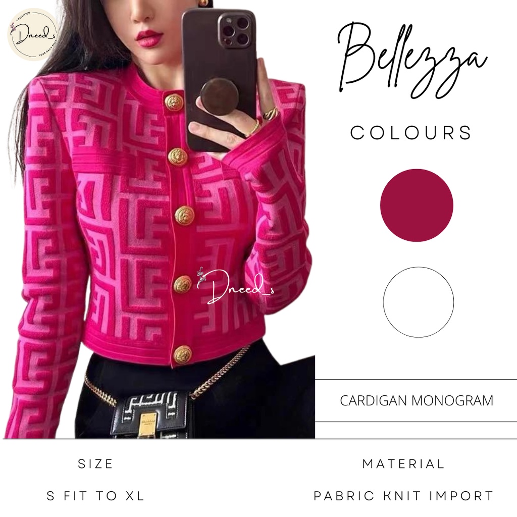 Dneeds - Bellezza Cardigan Monogram Korean Outer Wanita Lengan Panjang Grosir