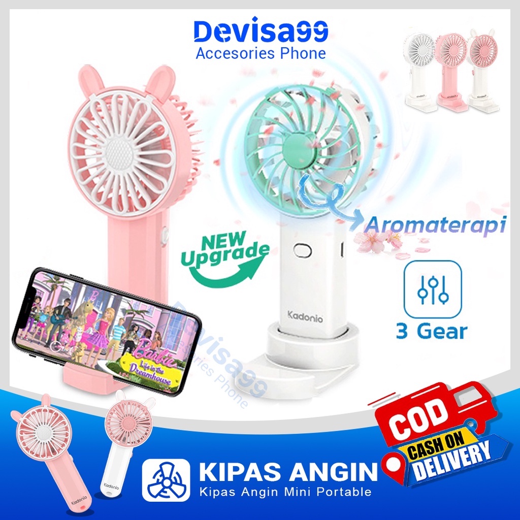 Kipas Angin Mini Portable USB Cas Karakter Dapat Digunakan Sebagai Dudukan Ponsel