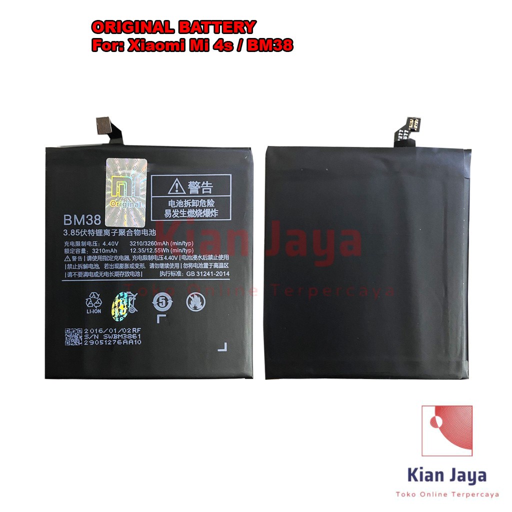 [Garansi 100% Ori] Baterai Xiaomi Mi 4S / BM38 Batre Batrai Battery Hp Mi4s BM 38 Original