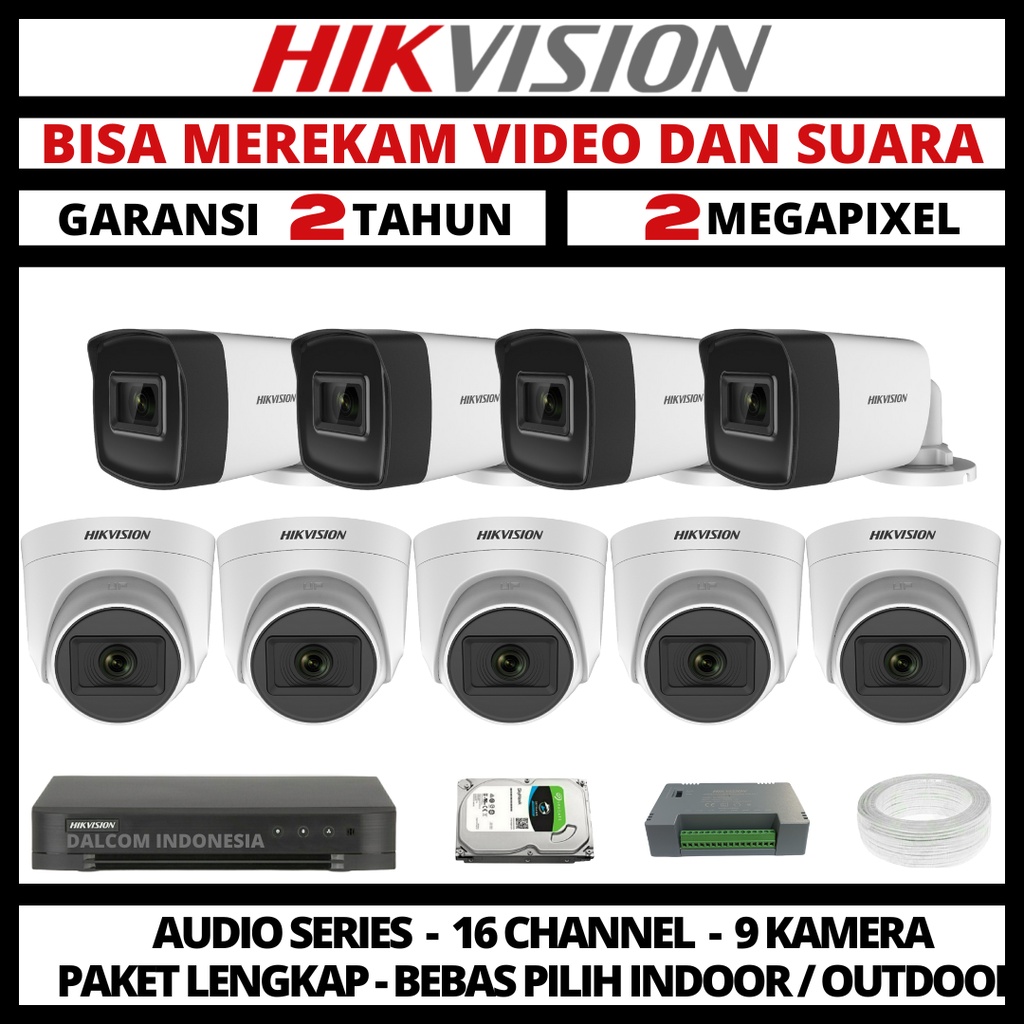 PAKET CCTV HIKVISION 2MP 16 CHANNEL 9 CAMERA TURBO HD 1080P KAMERA CCTV &amp; DVR FULL HIKVISION