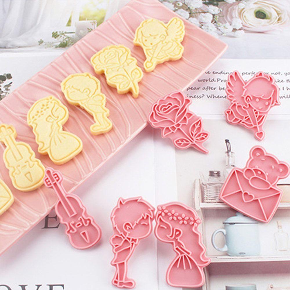 Nanas 6 Pcs/set Hari Valentine Makanan Fondant Plunger Gitar Cupid Cetakan Kue Plastik Cookie Cutter