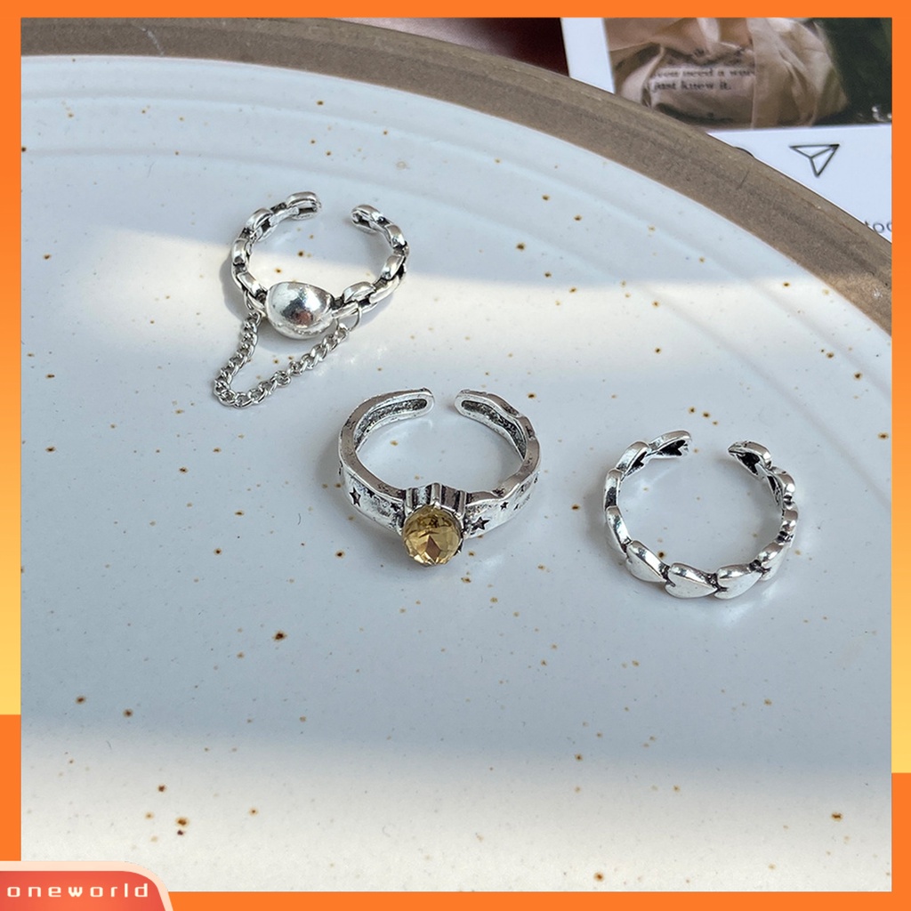 3 / 5Pcs Cincin Knuckle Model Terbuka Bahan Alloy Desain Hati Hollow Untuk Aksesoris Perhiasan