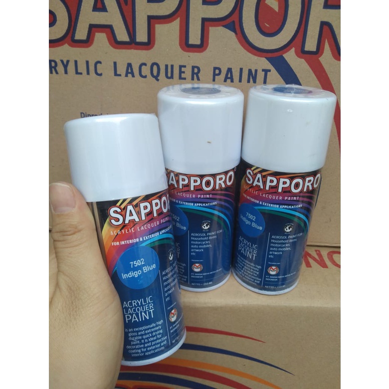 saporo acrylic lacquer paint pilok pilox cat spray sapporo 150ml saporo 7502 indigo blue biru langit biru glossy 150ml