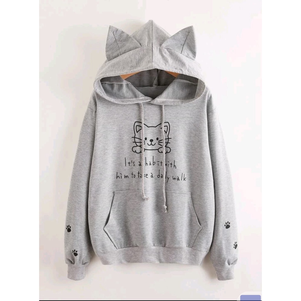 SWEATER HOODIE LUCU MEOW CAT KIYOWO WANITA KOREAN STYLE - TERBARU