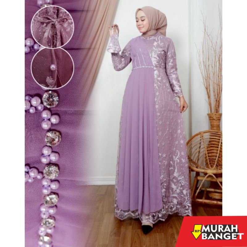 model gamis kombinasi polos terbaru 2022 Gamis Brukat Terbaru Baju Wanita Jumbo Abaya Kebaya Dress M