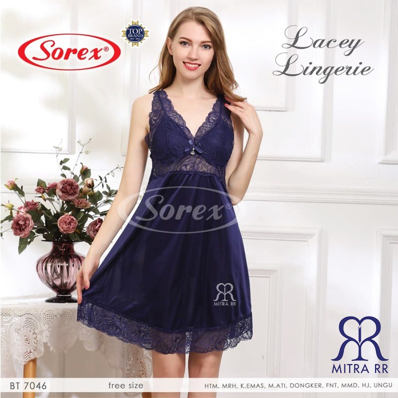 Lingerie Sexy Dress Baju Tidur Sexy Lingerie Wanita Bahan Satin Lace Premium / Seserahan Sorex BT 7046 Fit to XL