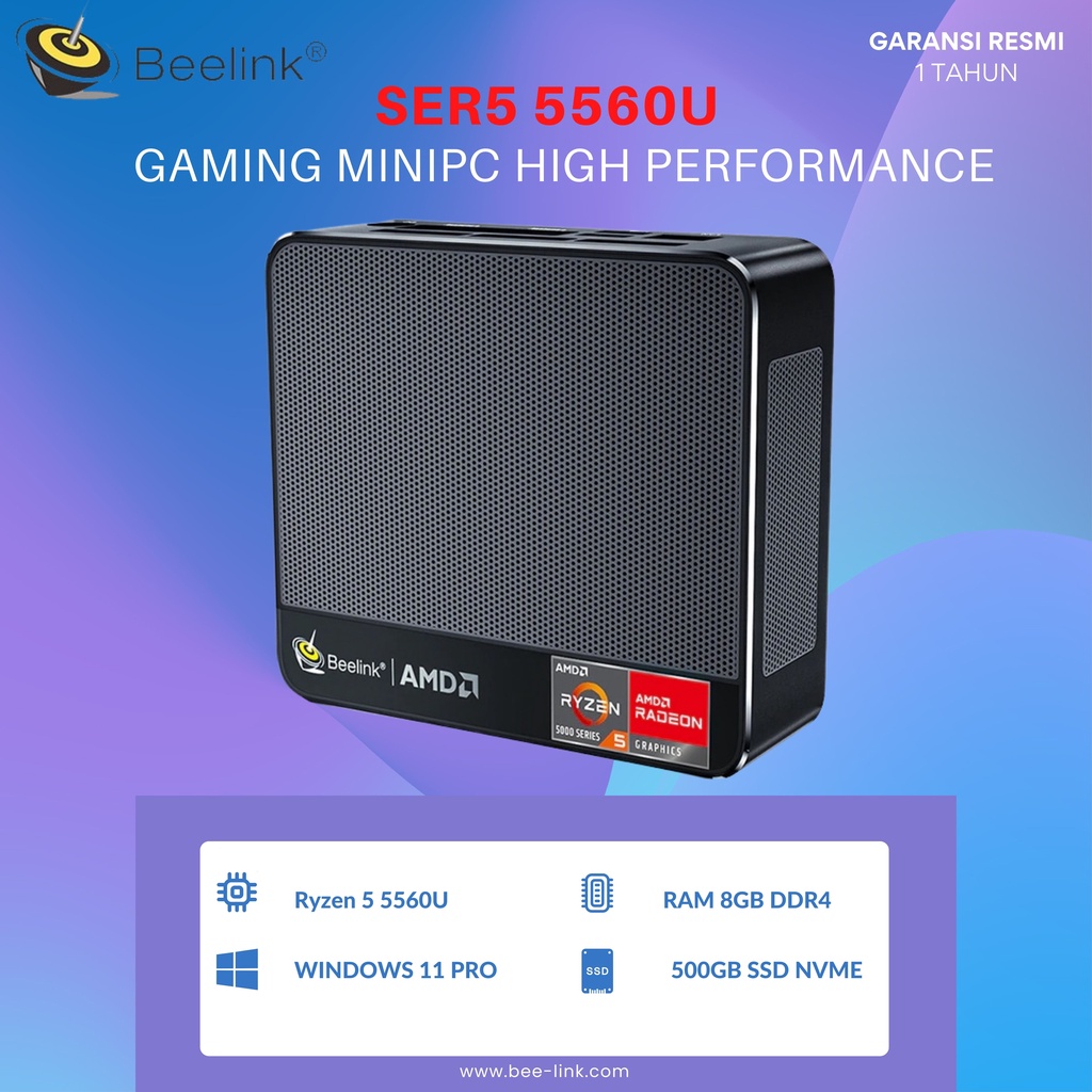Mini PC Beelink SER5 AMD Ryzen 5560U 16/500GB SSD NVMe WiFi 6E Windows 11 Pro