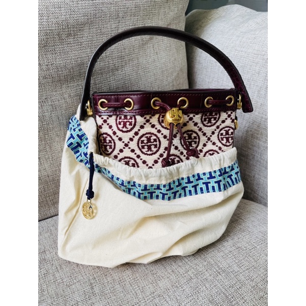 Ready Tas Tory Burch mini bucket Maroon Authentic(original) Preloved