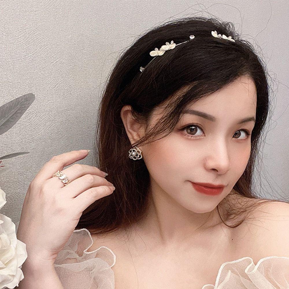 Agustin Opal Tipis Bando Hiasan Rambut Elegan Retro Aksesoris Rambut Pernikahan Korea Headband County Style Tiara Berlian Imitasi Alloy Mahkota Pengantin