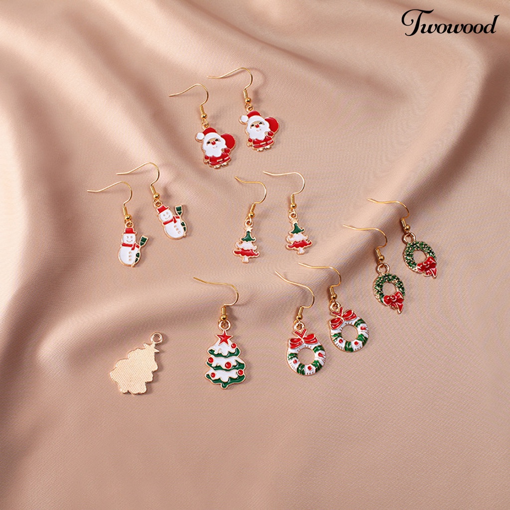 1 Pasang Anting Menjuntai Desain Pohon Natal Snowman Santa Claus