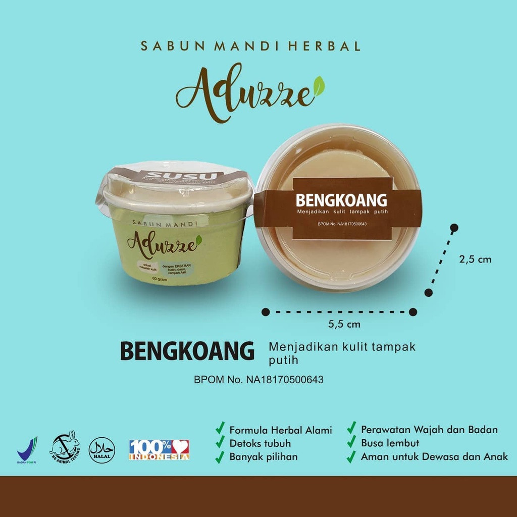 Sabun Herbal BENGKOANG Aduzze Memutihkan - Mencerahkan Kulit - Original isi 50 Gram