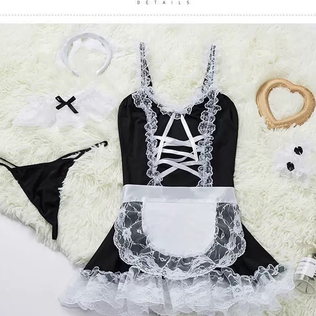 Lingerie Sexy Pembantu Cosplay Seragam suspender  Dress Set Pakaian Dalam 3A312
