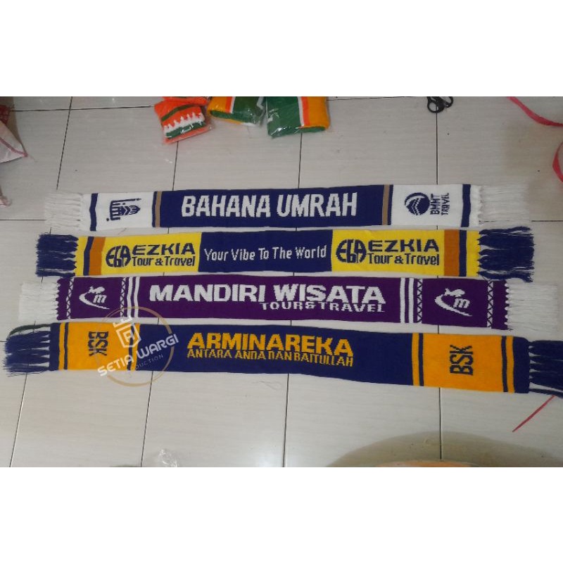 SYAL RAJUT COSTUM MANUAL UMROH/BOLA/COMUNITAS MIN 50pcs