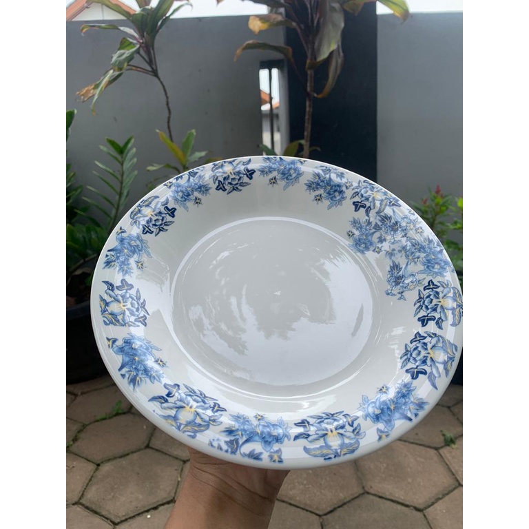 Piring makan keramik omega 9.25 inch bit ceramic motif bunga-bunga biru