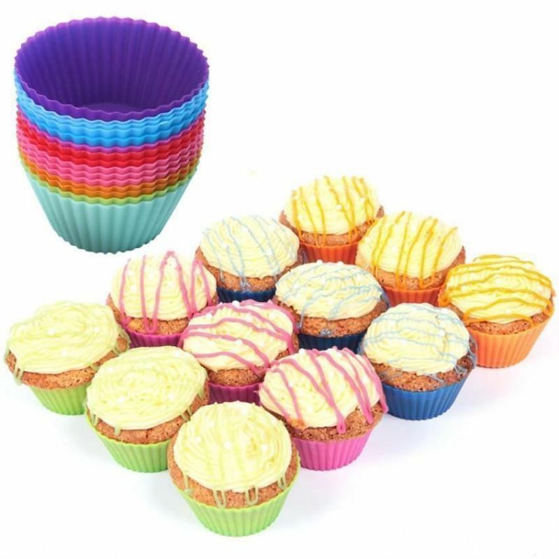 12pcs Cetakan Cupcake / Muffin / Cokelat / Dessert Bahan Silikon Warna