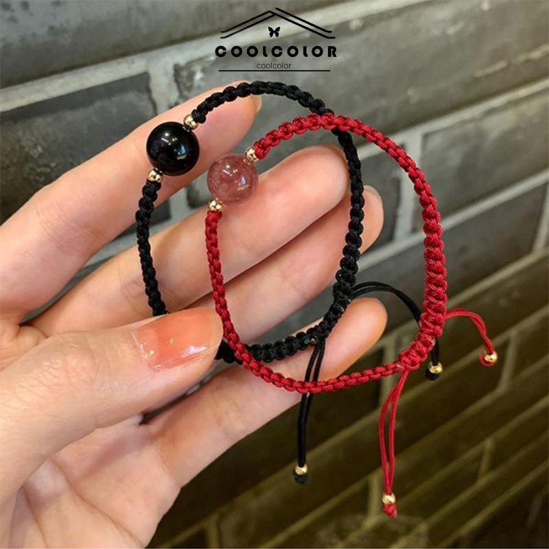 COD❤️Gelang Tenun Pasangan Obsidian Rasa Desain Niche Temperamen Sederhana Tali Gelang Kristal- cl