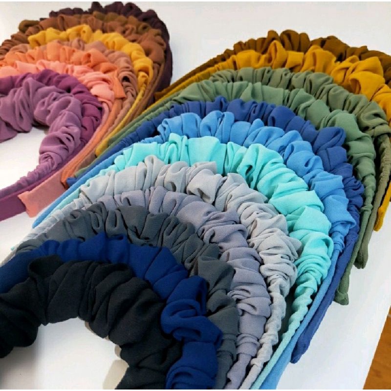 Bando Scrunchie Serut Satin Korea Headband Ruffle Bandana Polos Wanita Bando Kain Scrunchie Fashion