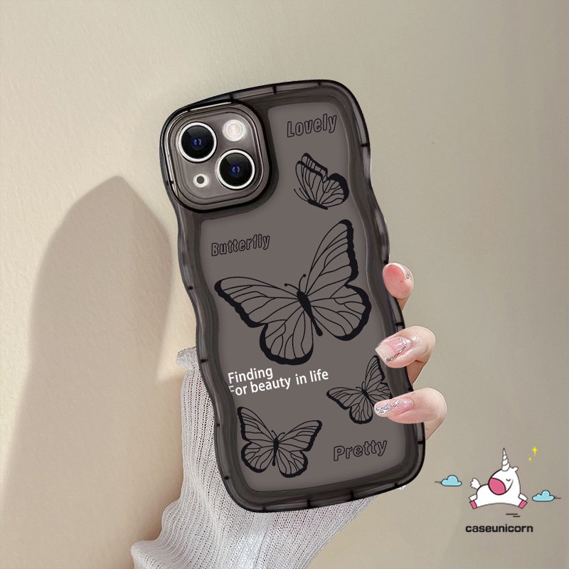 Soft Case TPU Motif Kupu-Kupu Hitam Retro Untuk iPhone 11 14 13 12 Pro Max 6 6s 8 7 14 Plus XR X XS Max SE 2020