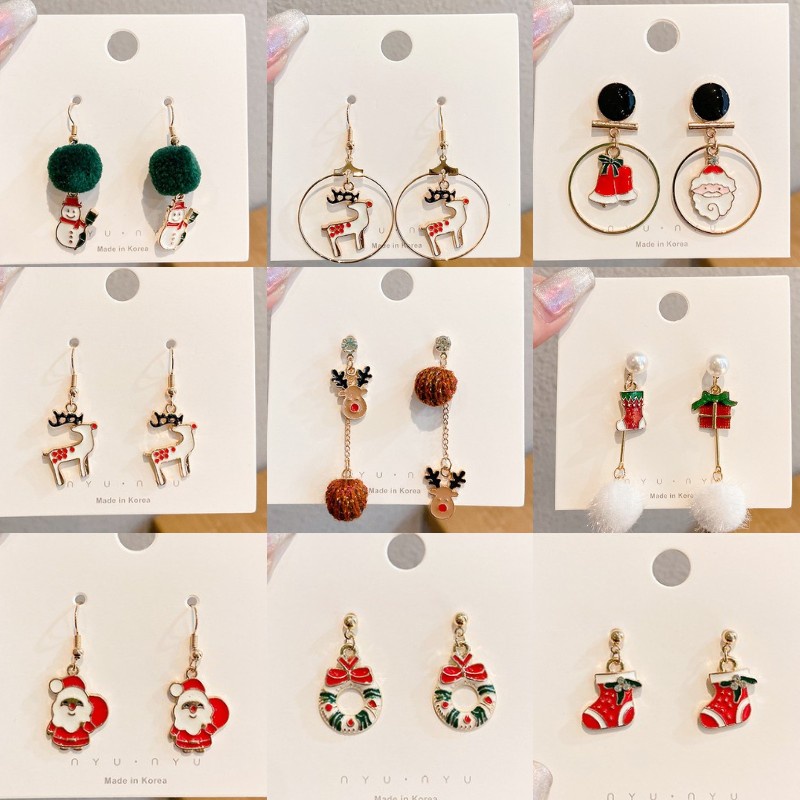 Anting Panjang Desain Rusa Natal Warna Merah Gaya Korea Untuk Wanita